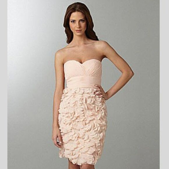 JS Collections NEW with Tags Blush Rosette Strapless Dress. Size 4. - Picture 1 of 10